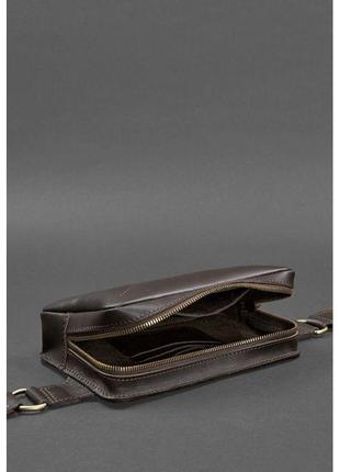 Кожаная поясная сумка dropbag mini темно-коричневая стильная поясная сумка из натуральной кожи сумка на пояс5 фото