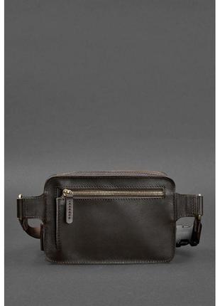 Кожаная поясная сумка dropbag mini темно-коричневая стильная поясная сумка из натуральной кожи сумка на пояс3 фото