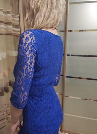 Гепюровое приталенное синее платье2 фото
