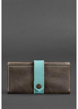 Красивий жіночий гаманець шкіряний шкіряне жіноче портмоне темно-коричневе з бірюзовим портмоне для дівчини