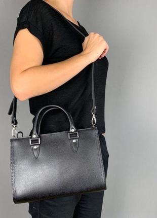 Женская кожаная сумка fancy черная сафьян качественная сумка люкс класса из натуральной кожи для женщин4 фото
