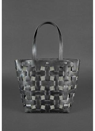 Кожаная плетеная женская сумка пазл l черная krast оригинальная женская сумка шоппер из натуральной кожи2 фото