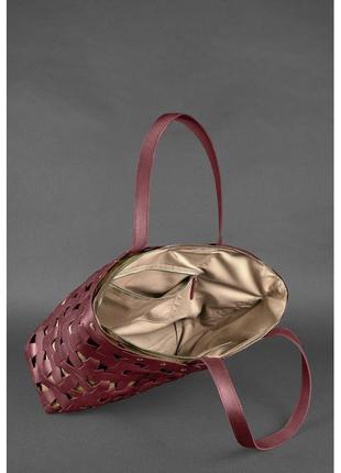 Кожаная плетеная женская сумка пазл xl бордовая krast оригинальная сумка шоппер ручной работы люкс класса4 фото