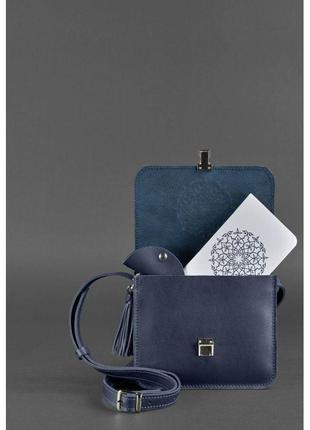 Кожаная женская бохо-сумка лилу темно-синяя эксклюзивная сумка бохо ручной работы стильная женская сумка люкс2 фото