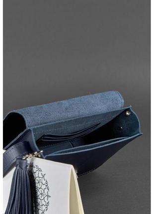 Кожаная женская бохо-сумка лилу темно-синяя эксклюзивная сумка бохо ручной работы стильная женская сумка люкс3 фото