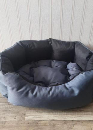 Лежак для собак и котов 40х30см лежанка для маленьких собак и щенков серый с черным спальные места для котов2 фото