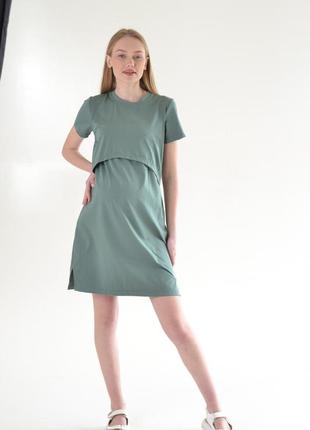 Платье коричневое футболка для беременных и кормящих короткое летнее платье 42-563 фото