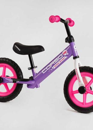 Дитячий біговел 12" зі сталевою рамою та колесами eva (пена) фіолетовий яскравий біговел для дівчинки2 фото