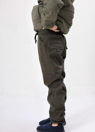 Підліткові теплі джоггери на флісі штани хакі2 фото