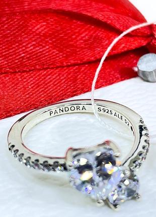 Серебряное кольцо пандора 191198c01 два сердца сердечко сердечки с камнями камешками серебро проба 925 новое с биркой pandora4 фото
