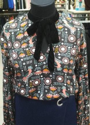 Блуза, рубашка, кофточка, женская, clockhouse, ченая, в цветочный принт, размер 441 фото