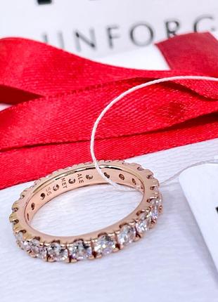 Серебряное кольцо пандора 180050c01 дорожка ряд камней крупные камни камешки розовое золото позолота покрытие серебро проба 925 новое с биркой pandora5 фото