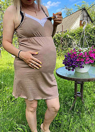 Нічна сорочка хлопок, майка для годування для вагітних з мереживом, ночная рубашка для кормления5 фото