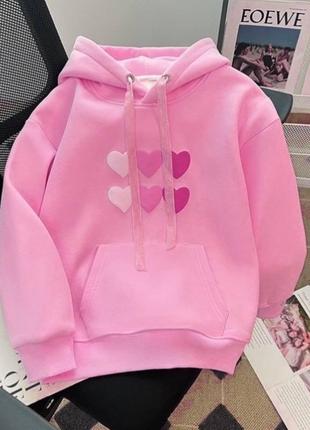 Худи с капюшоном цвет барби на флисе, цвет молочный, лаванда