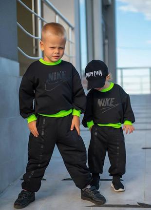 Качественный детский спортивный костюм для мальчика девочки двунить хлопок черный с принтом свитшот и штаны