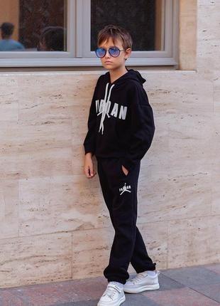 Качественный детский спортивный костюм для мальчика подростка jordan худи и штаны черный подростковый трехнитка хлопка
