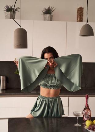 Пижама шелк сатин с длинным рукавом  ⁇  комплект для дома шелковая пижама2 фото