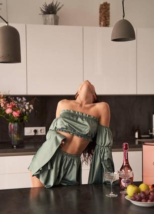 Пижама шелк сатин с длинным рукавом  ⁇  комплект для дома шелковая пижама4 фото