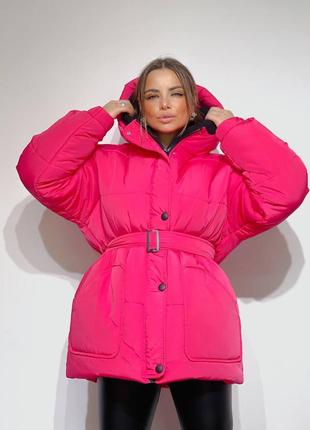 Куртка объемная женская с поясом1 фото
