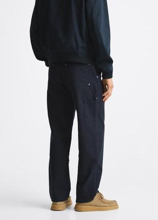 Брюки с карманами zara worker pants 0706/406/401 темно-синий6 фото