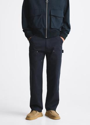 Брюки с карманами zara worker pants 0706/406/401 темно-синий5 фото