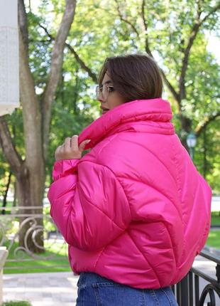 Сучасна вкорочена молодіжна курточка на блискавці, малинового кольору в р 42-465 фото