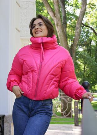 Сучасна вкорочена молодіжна курточка на блискавці, малинового кольору в р 42-463 фото