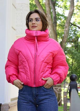 Сучасна вкорочена молодіжна курточка на блискавці, малинового кольору в р 42-461 фото