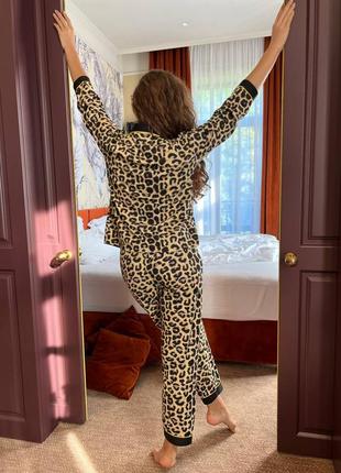 Do2479 шелковая пижама леопард рубашка и штаны7 фото