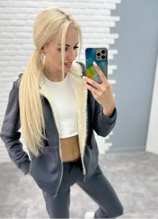 💛 женский теплый спортивный костюм на меху на флисе на молнии зима