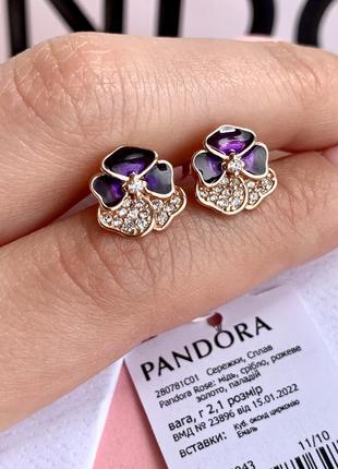 Серьги пандора розовое золото серьги pandora серьги «пурпурная фиалка» серьги пусеты шарики оригинальные серьги пандора новые бирка пломба