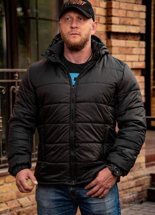 Зимова, чоловіча, тепла, чорна куртка з капюшоном6 фото