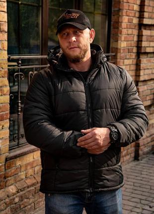 Зимняя, мужская, теплая, черная куртка с капюшоном3 фото