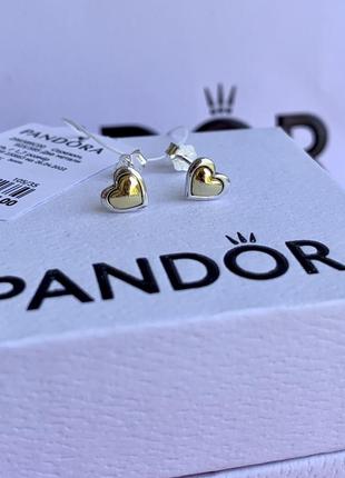 Серьги пандора серебро 925 серьги pandora серьги «золотое сердце» серьги пусеты кульчики оригинальные серьги пандора новые бирка пломба3 фото