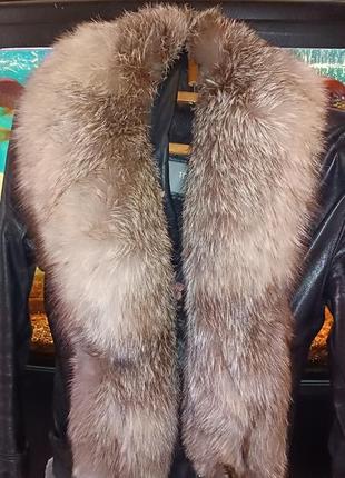 Курточка косуха натуральна шкіра, хутро чорнобурки2 фото