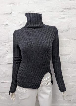 Celine оригинальный свитер из кашемира и мягкой шерсти в крупный рубчик с асимметрией1 фото