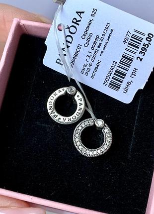 Сережки пандора срібло 925 сережки pandora серьги «кільця з паве та логотипом» сережки пусети кульчики оригінальні сережки пандора нові бірка пломба