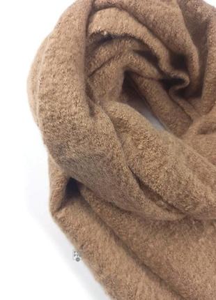 Теплый зимний шерстяной шарф-плед палантин мохеровый толстый объемный однотонный3 фото