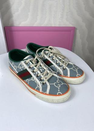 Gucci tennis 1997 кеды текстилные на плоской подошве монограммные голубые