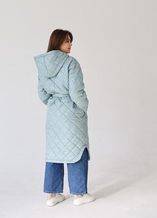Стильное стеганое пальто с поясом демисезонное размеры от 42 до 584 фото
