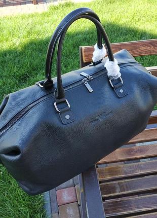 Кожаная дорожная сумка в стиле armani в черном цвете