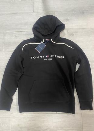 Кофта tommy hilfiger flag logo hoodie in black1 фото