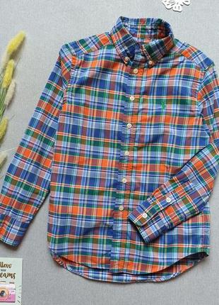 Детская рубашка 7-8 лет с длинным рукавом в клеточку для мальчика