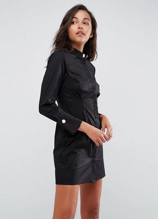 Чёрное платье рубашка с жемчужными пуговицами № 1142 фото