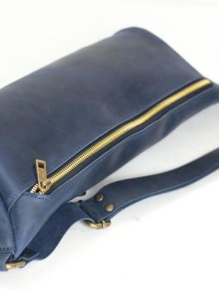 Мужская сумка бананка винтажная кожа цвет синий2 фото