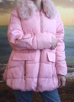 Зимняя женская куртка пуховик розовая осень зима2 фото