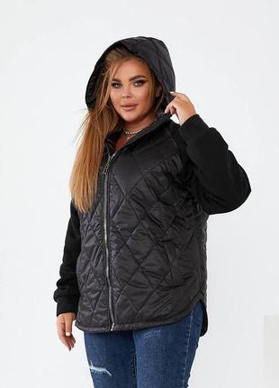 48-58р жіноча куртка з трикотажним рукавом чорний синій хакі бодо мокко3 фото