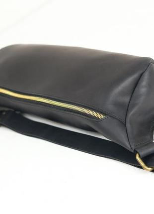 Мужская сумка бананка винтажная кожа цвет черный2 фото