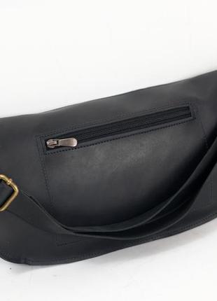 Мужская сумка бананка винтажная кожа цвет черный7 фото