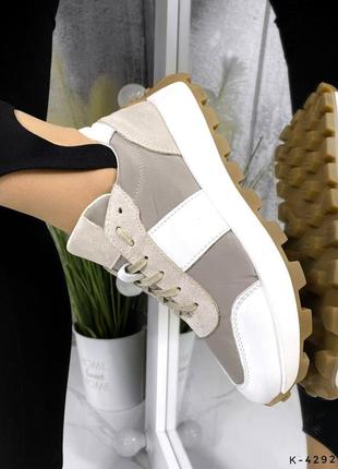 Кроссовки комбинированные - flex, белый/беж, натуральная кожа/ замша/текстиль8 фото